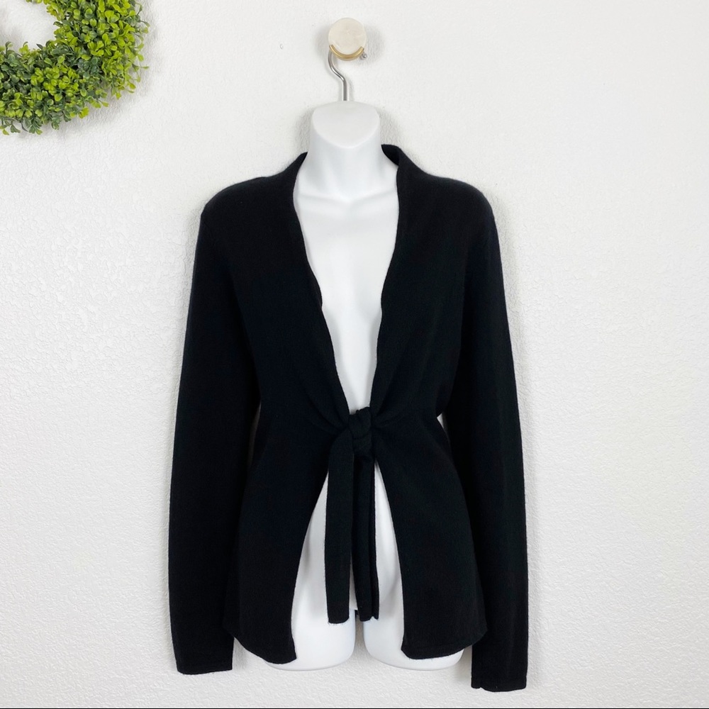 Neiman Marcus 100% Cashmere Black Tie Cardigan L